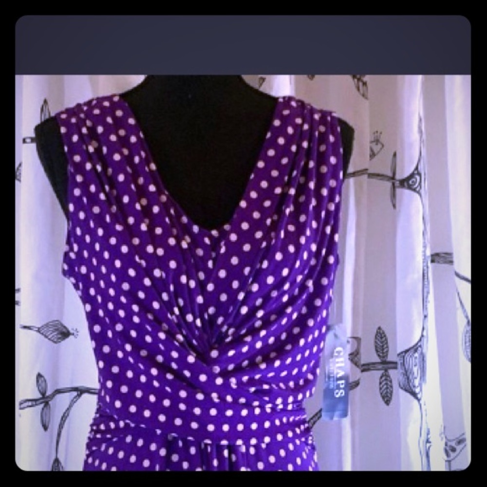 NWT Chaps Purple Polka Dot Sleeveless Dress L